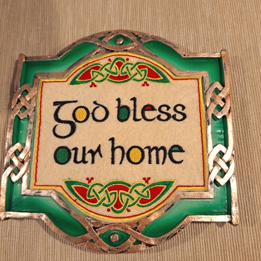 "God Bless Our Home" Wall Plaque Celtic Design Irish Saying Square 6"
